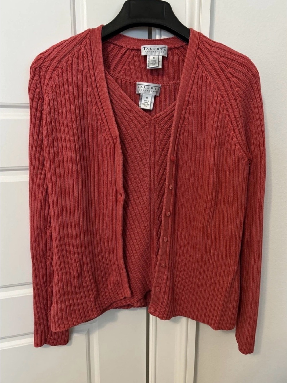 Talbots Women's Ribbed V-Neck Tank  & Cardigan Set - Dusty Rose